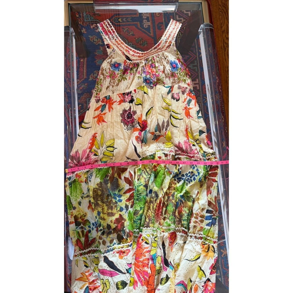 Palak Boho Tiered Maxi Dress Cotton Eyelet Mixed Floral Rick Rack India M - Picture 8 of 11